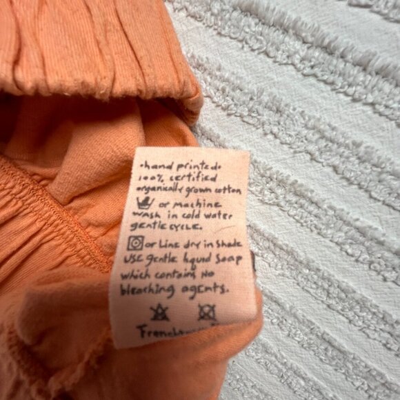 Blue Fish Hand Printed Organic Cotton Midi Skirt Pockets Lagenlook Orange USA 1 - Picture 4 of 8